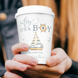 Gobelets En Papier Ahoy C'est un Baby shower de voilier nautique