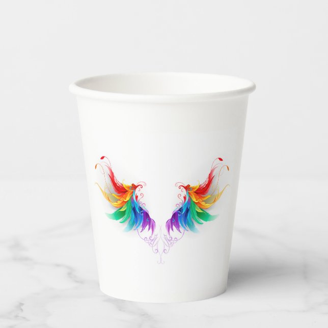 Gobelets En Papier Ailes fluffy arc-en-ciel (Recto)