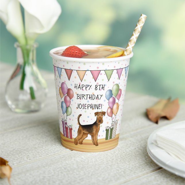 Gobelets En Papier Airedale Terrier Cute Dog Pastel Joyeux Anniversai (Insitu)