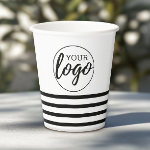 Gobelets En Papier Ajouter votre logo avec motif rayé - noir blanc