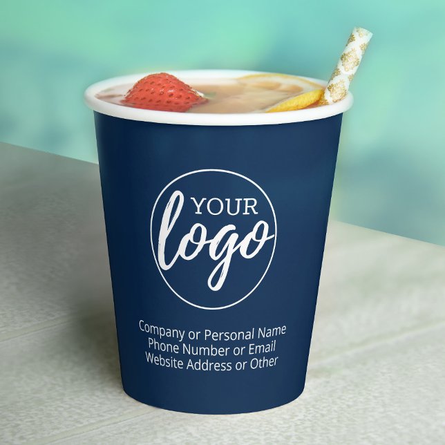 Gobelets En Papier Ajouter votre logo et 3 lignes de texte - navy (Custom Paper Cups for Business)