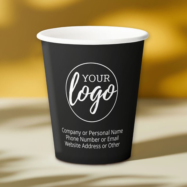Gobelets En Papier Ajouter votre logo et 3 lignes de texte - noir (Custom Paper Cups for Business)