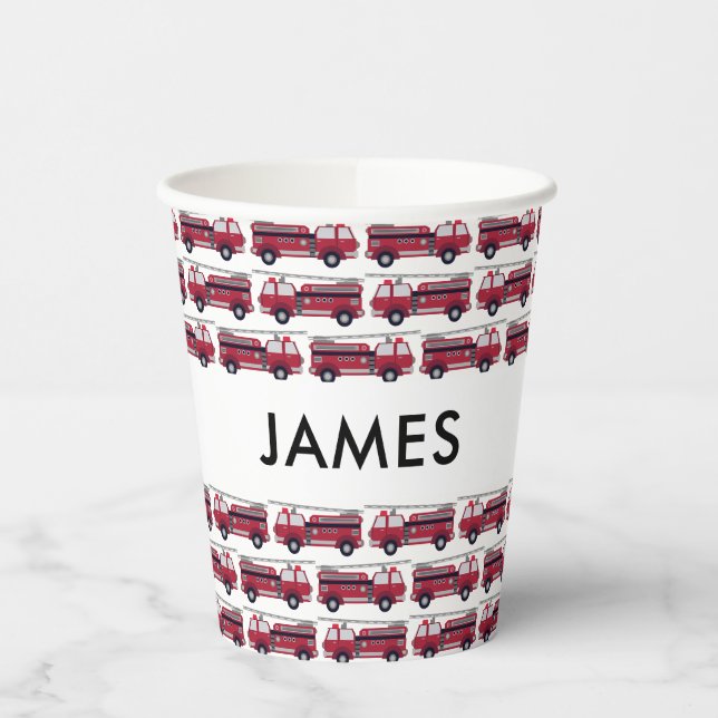 Gobelets En Papier Ajouter votre nom Red Fire truck Personnalisé (Gauche)