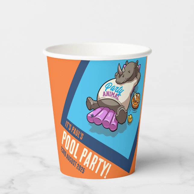 Gobelets En Papier Ajouter votre partie de texte animal Rhino Pool de (Verso)
