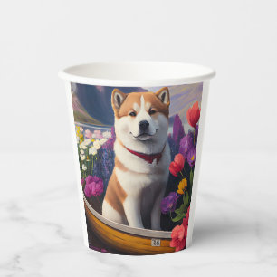 Gobelets En Papier Akita Dog sur une pagaie : une aventure Pittoresqu
