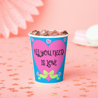 Gobelets En Papier All You Need Is Love – Valentine Heart Design