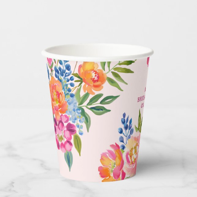Gobelets En Papier Amour en fleur audacieux fleuri Douche nuptiale (Recto)