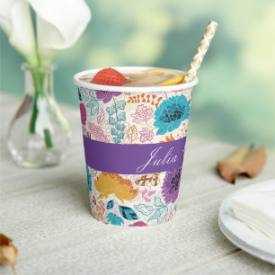 Gobelets En Papier Amour en Fleurs Mariage Romantique Rose Violet