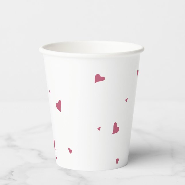 Gobelets En Papier AMOUR | Petits Coeurs roses & Blanc (Recto)