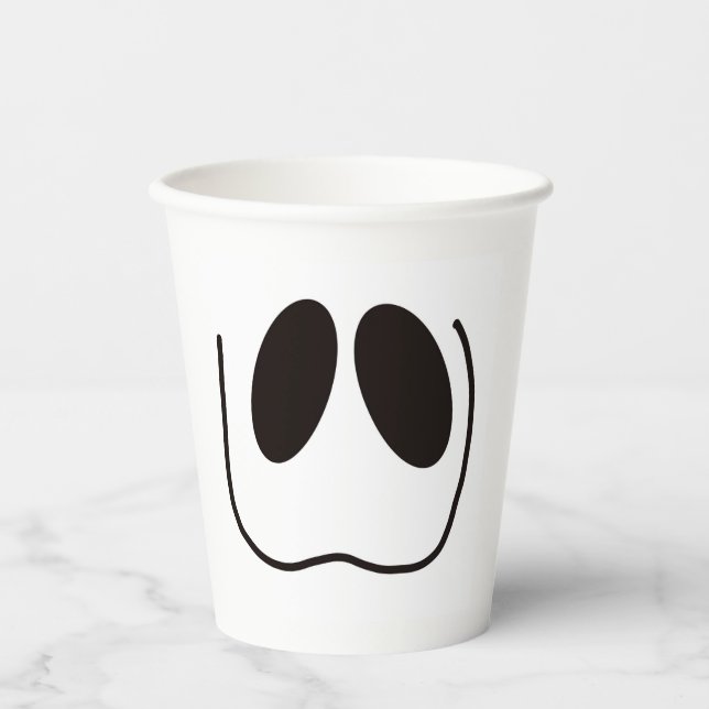 Gobelets En Papier Amusant, éffrayant, visage fantôme pour Halloween (Recto)