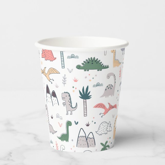 Gobelets En Papier Amusant Pastel Dinosaur Motif de scène (Recto)