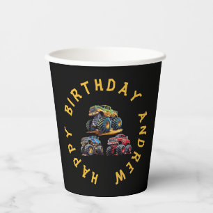 Gobelets En Papier Amusant personnalisable monstre camion anniversair