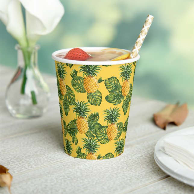 Gobelets En Papier Ananas & Feuilles Tropicaux En Or (Insitu)