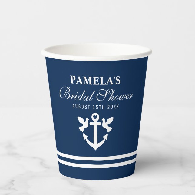 Gobelets En Papier Ancrage nautique marine bleu nuptiale douche parti (Recto)