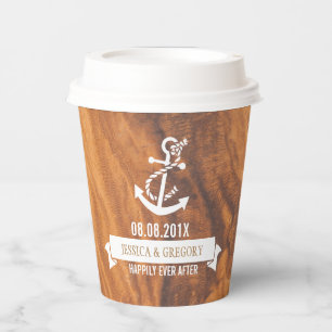 Gobelets En Papier Ancre de bateau nautique blanc Brown en bois