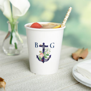 Gobelets En Papier Ancre Floral Nautical Summer Mariage