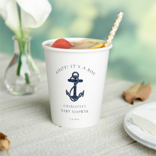 Gobelets En Papier Ancre nautique Marine Baby shower de garçons de la