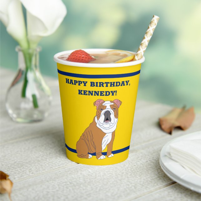 Gobelets En Papier Anglais Bulldog Illustration Parti personnalisé (Insitu)