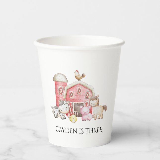 Gobelets En Papier animal mignon d'anniversaire de ferme (Recto)