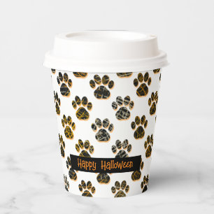 Gobelets En Papier Animal Paw Silhouette Animaux Joyeux Halloween Bla