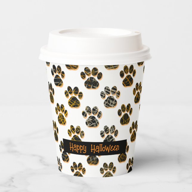 Gobelets En Papier Animal Paw Silhouette Animaux Joyeux Halloween Bla (Recto)