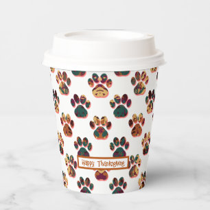 Gobelets En Papier Animal Paw Silhouette Thanksgiving Pawty White