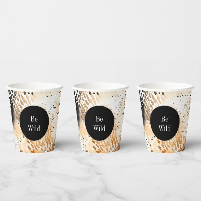 Gobelets En Papier Animal sauvage léopard crème noir   (Multi)