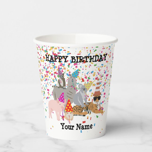 Gobelets En Papier Animaux - Animaux à l'anniversaire Banne de fête (Gauche)