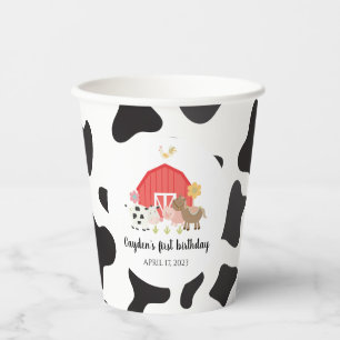 Gobelets En Papier Animaux de ferme Vache d'anniversaire Imprimer
