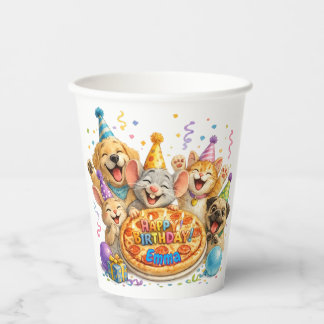 Gobelets En Papier Animaux de fête d'anniversaire avec nom personnali