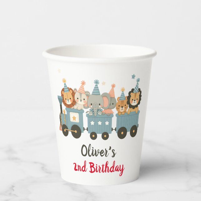 Gobelets En Papier Animaux de fête mignons en train Personnalisé (Recto)
