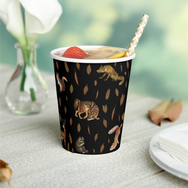 Gobelets En Papier Animaux de forêt automnale Feuilles d'automne (Insitu)