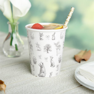 Gobelets En Papier Animaux de la Forêt Antique Baby Shower