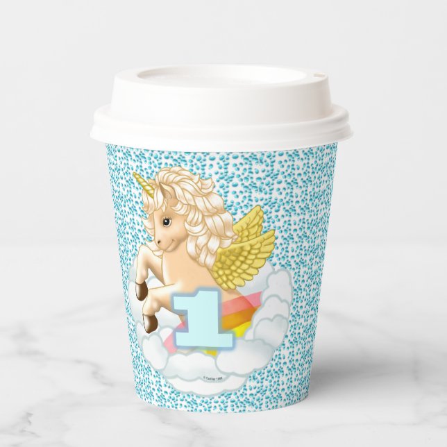 Gobelets En Papier anniversaire 1 tasse de papier unicorne (Recto)