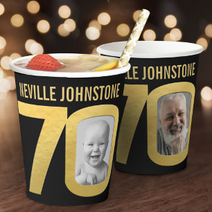 Gobelets En Papier anniversaire 70 ans personnalisé deux photos noir