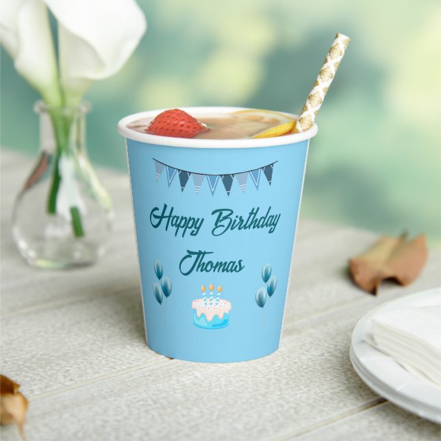 Gobelets En Papier Anniversaire bleu personnalisé (Insitu)
