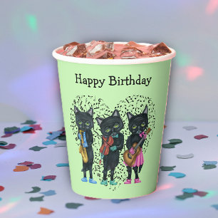 Gobelets En Papier Anniversaire Chats de musique noire Vêtements colo