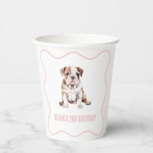 Gobelets En Papier Anniversaire de chiot bouledogue mignon carreaux r