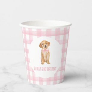 Gobelets En Papier Anniversaire de chiot préparé en carreaux roses