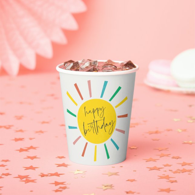 Gobelets En Papier Anniversaire de enfant de script Sun brillant (Insitu)