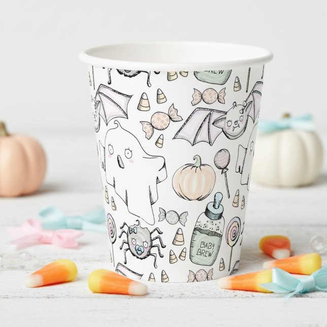 Gobelets En Papier Anniversaire de enfant d'Halloween doux et doux (Gender Neutral Halloween Baby Shower Paper Cups. Ghosts, Bats, Spider, Candy Autumn Pattern for Her)