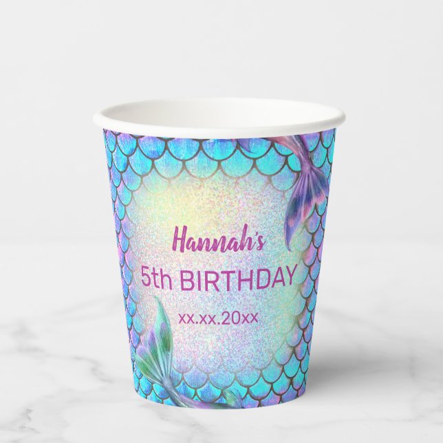 Gobelets En Papier anniversaire de enfant mermaid (Recto)