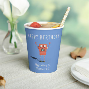 Gobelets En Papier Anniversaire de enfant robot Red 3D