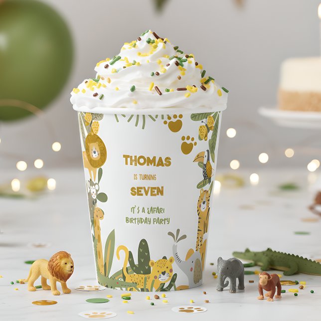Gobelets En Papier Anniversaire de enfant safari sauvage (Créateur téléchargé)