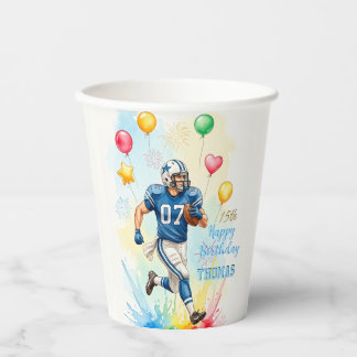 Gobelets En Papier Anniversaire de Footballeur, Ballons, Feux d'Artif