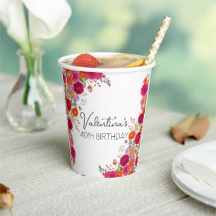Gobelets En Papier Anniversaire de jardin floral rose et orange color
