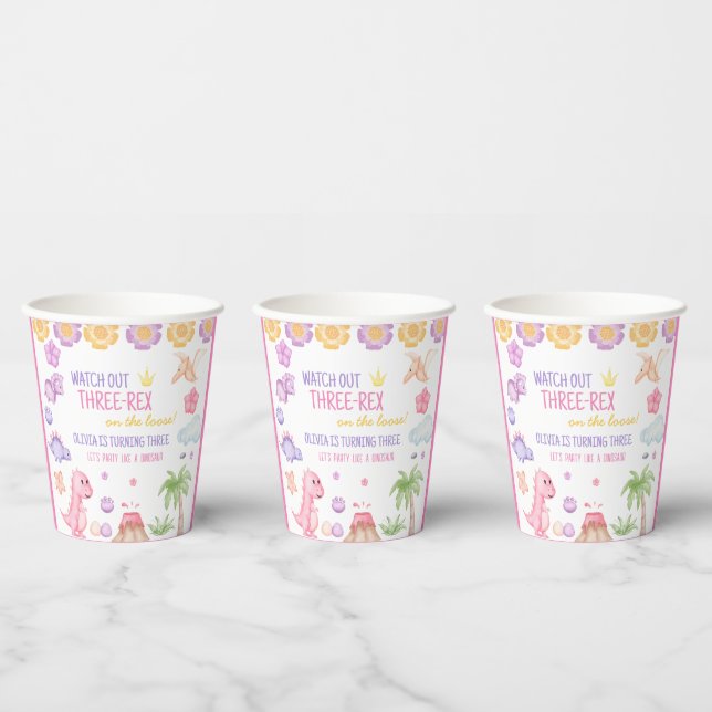Gobelets En Papier Anniversaire de la fille Dinosaur (Multi)