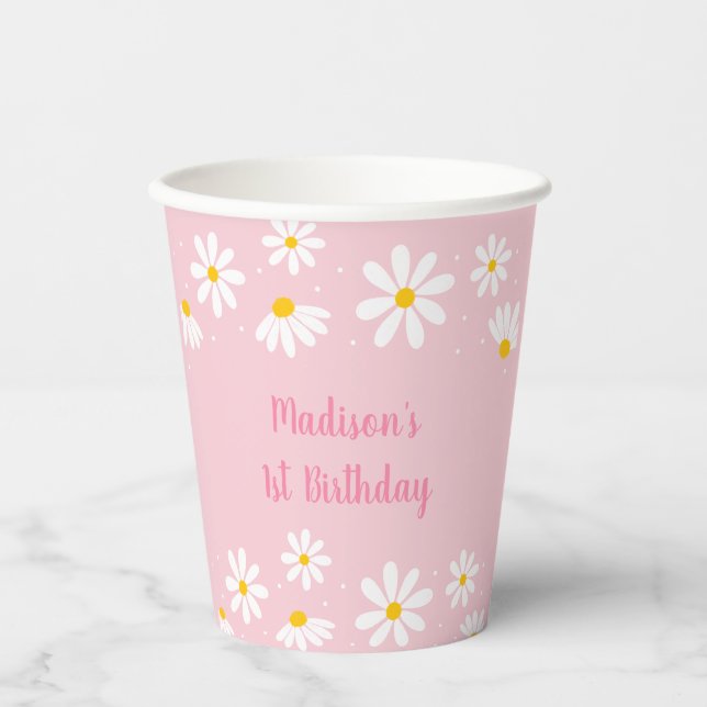 Gobelets En Papier Anniversaire de la marguerite rose (Recto)