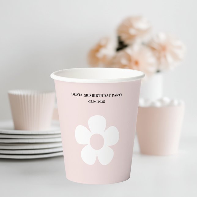 Gobelets En Papier Anniversaire de la marguerite rose | Fête Florale (Créateur téléchargé)