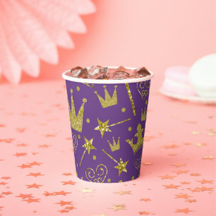 Gobelets En Papier Anniversaire de la Princesse avec Paillettes Viole